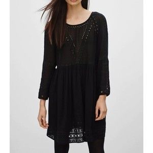 Wilfred Sz M Loisel Dress 3/4 Sleeve Eyelet Mini Little Black Dress at Aritzia